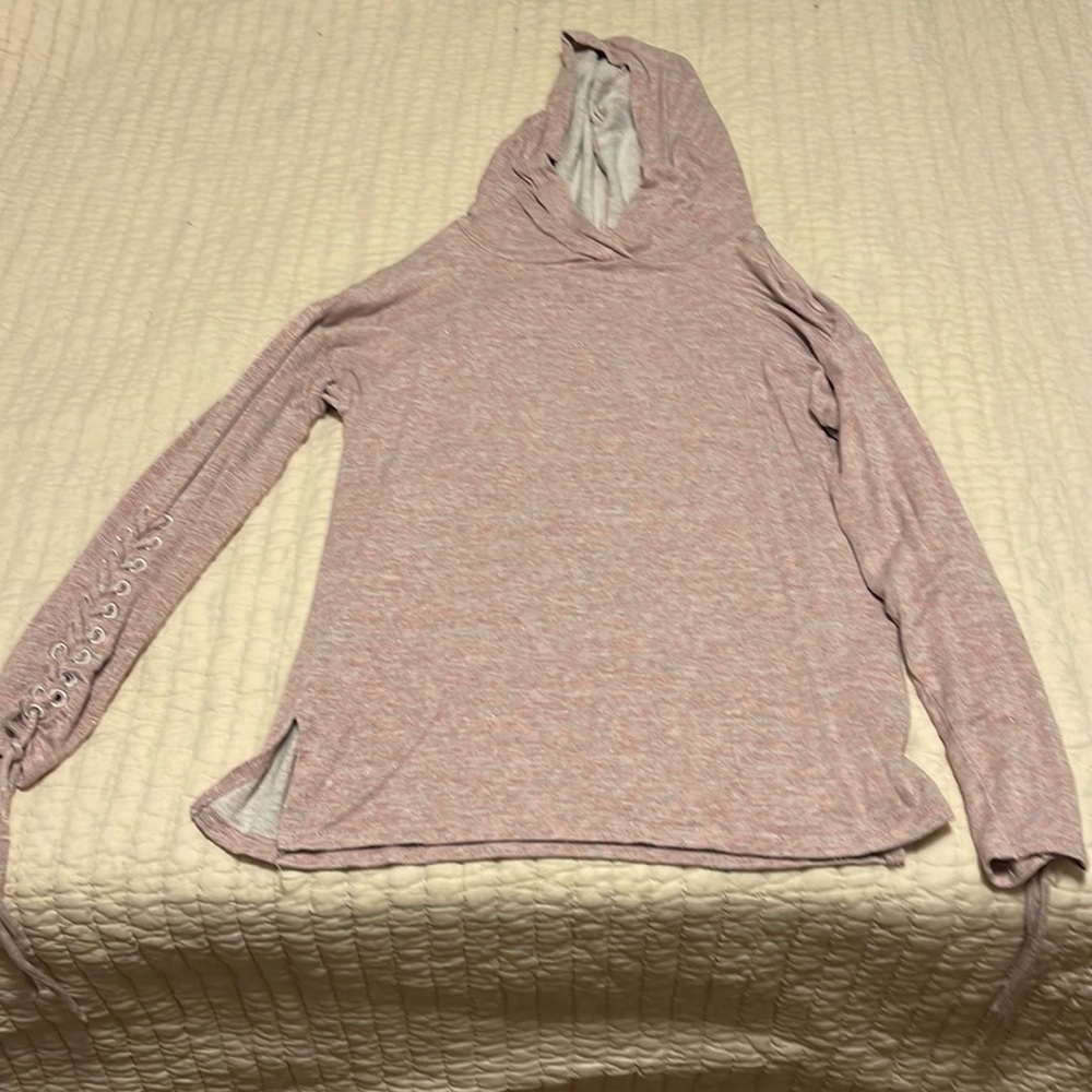 Pink hooded athletic sweatshirt